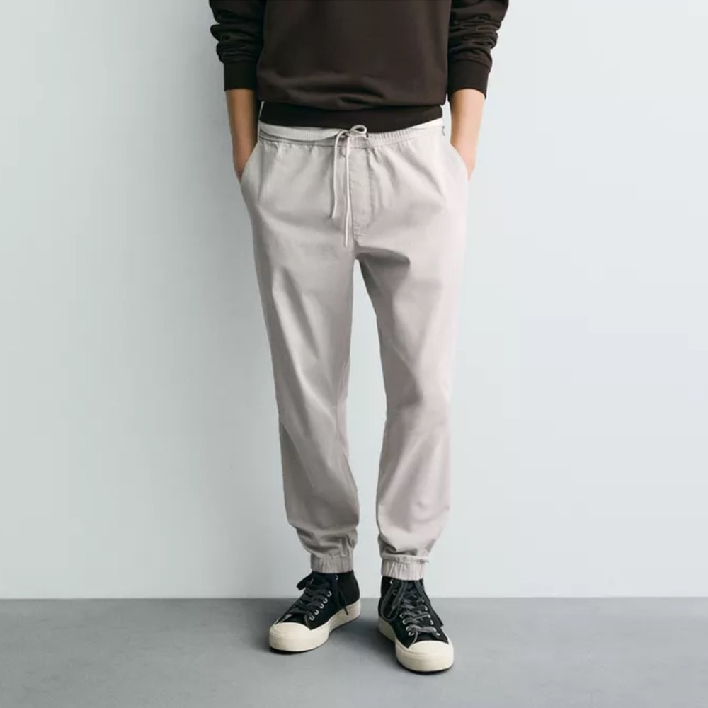 BNWT Zara Slim Fit Cream Jogger Pants Mens Medium White Cotton Elastic